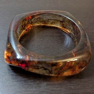 Vintage Bakelite Inspired Amber/Rootbeer Bangle Bracelet Chunky Resin Jewelry